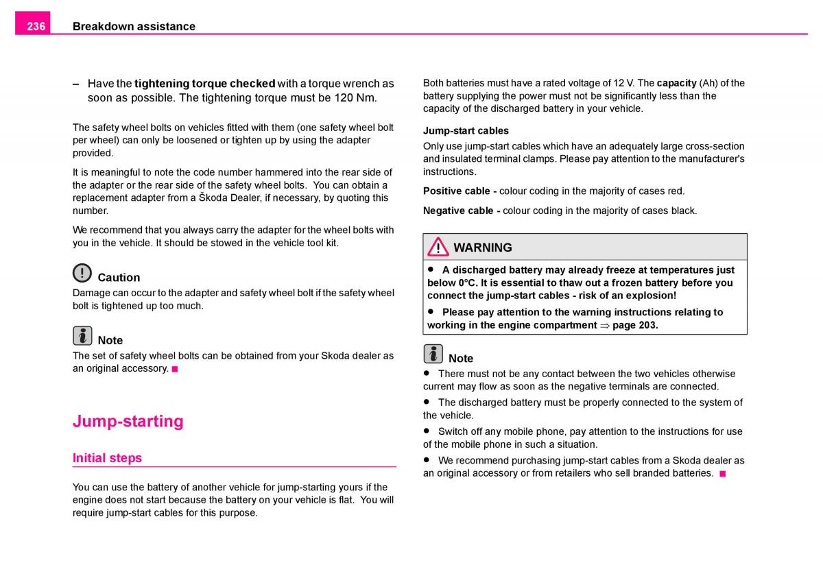 Skoda Superb I 1 owners manual / page 237