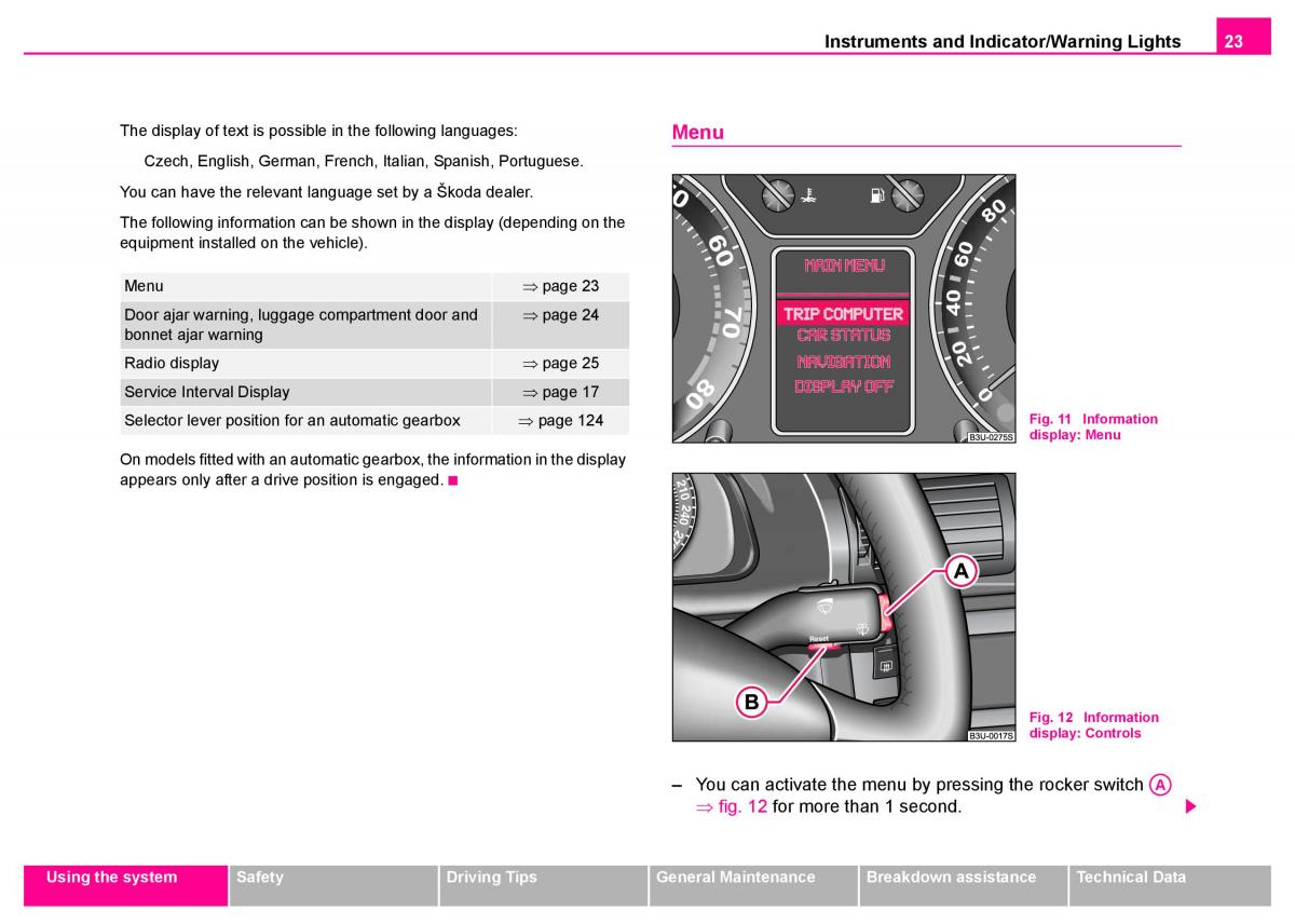 Skoda Superb I 1 owners manual / page 24