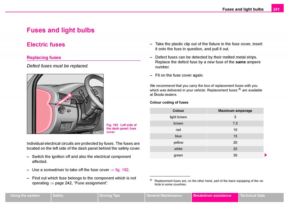Skoda Superb I 1 owners manual / page 242