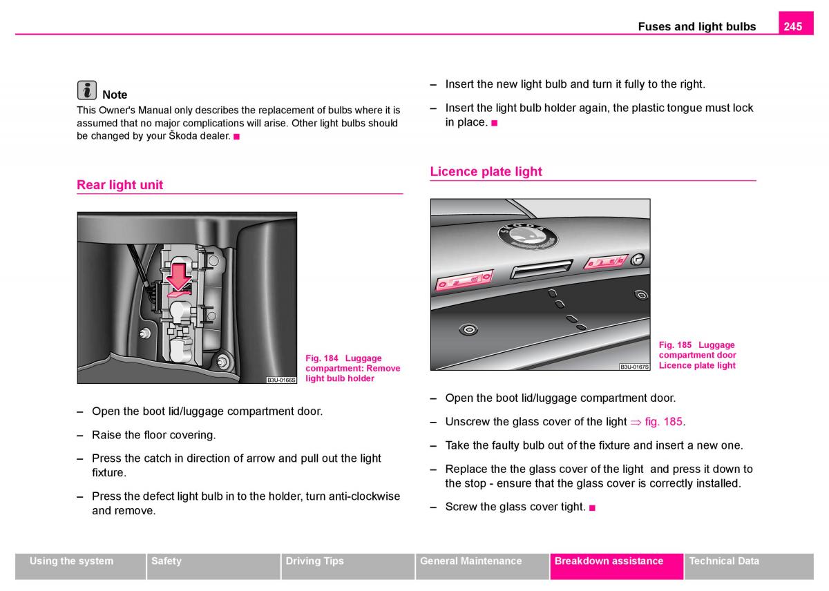 Skoda Superb I 1 owners manual / page 246