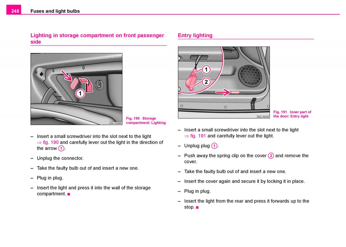 manual  Skoda Superb I 1 owners manual / page 249