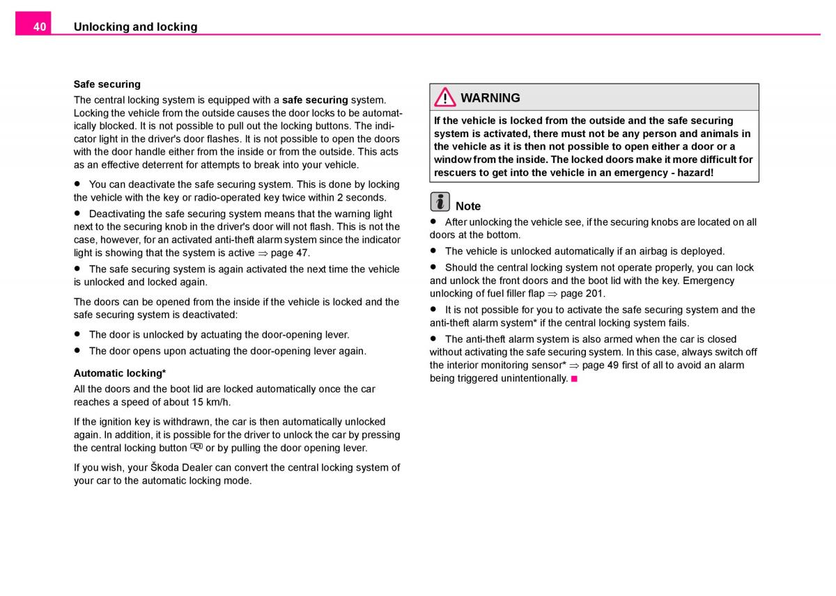 Skoda Superb I 1 owners manual / page 41
