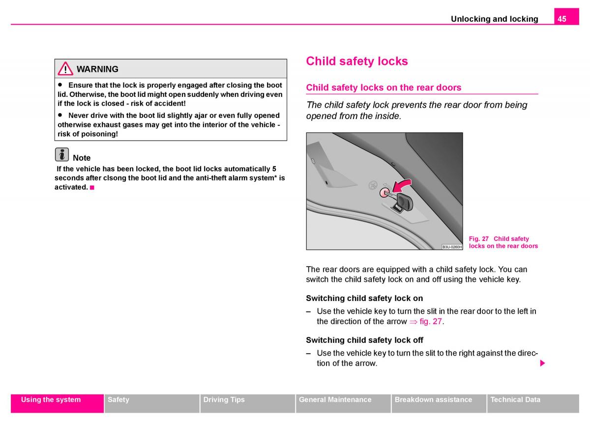 Skoda Superb I 1 owners manual / page 46