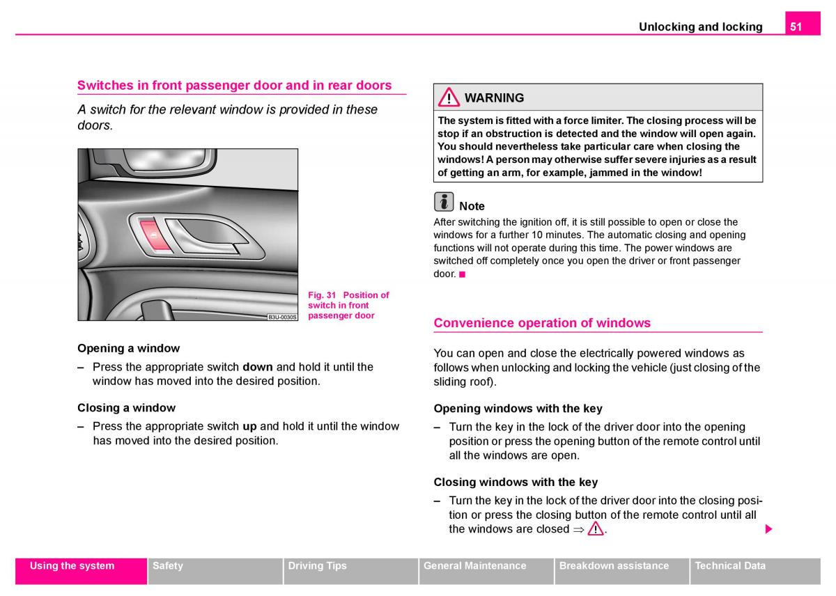 Skoda Superb I 1 owners manual / page 52