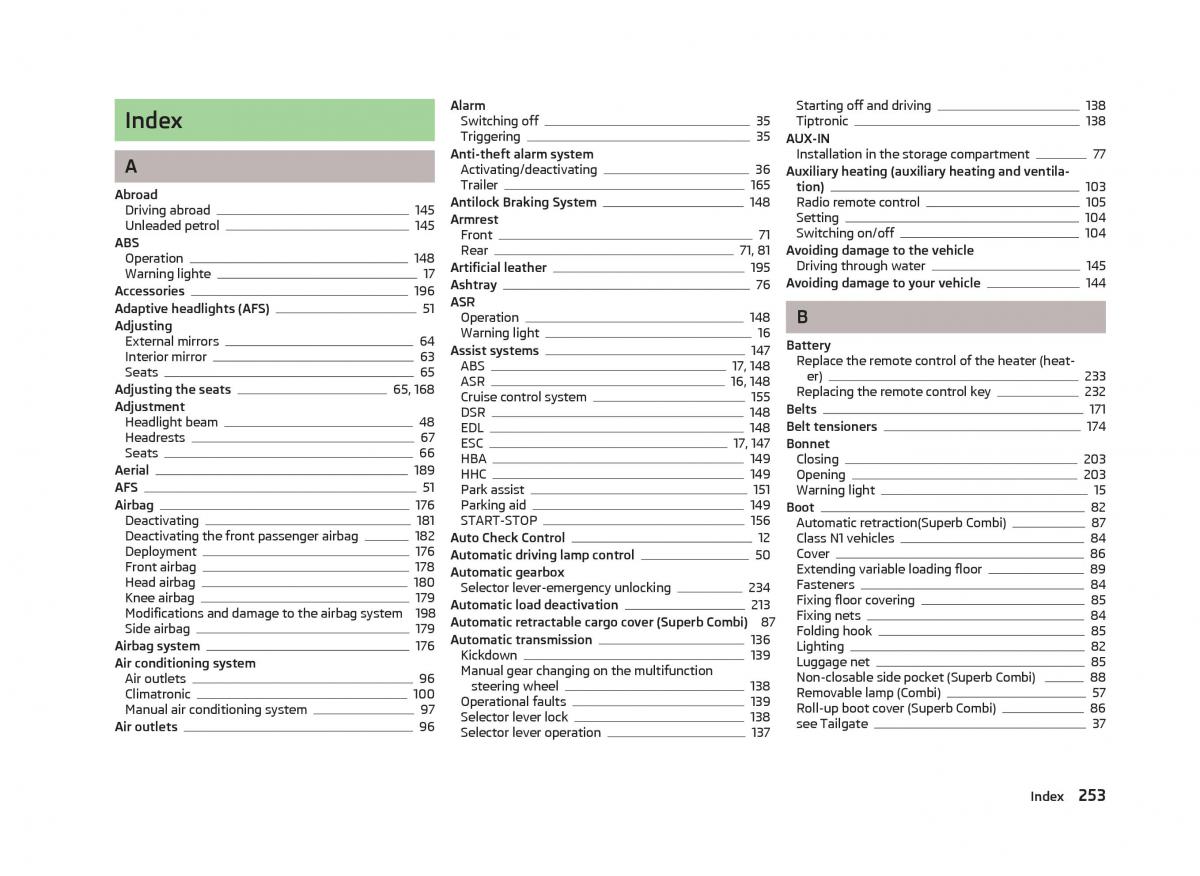 Skoda Superb II 2 owners manual / page 255