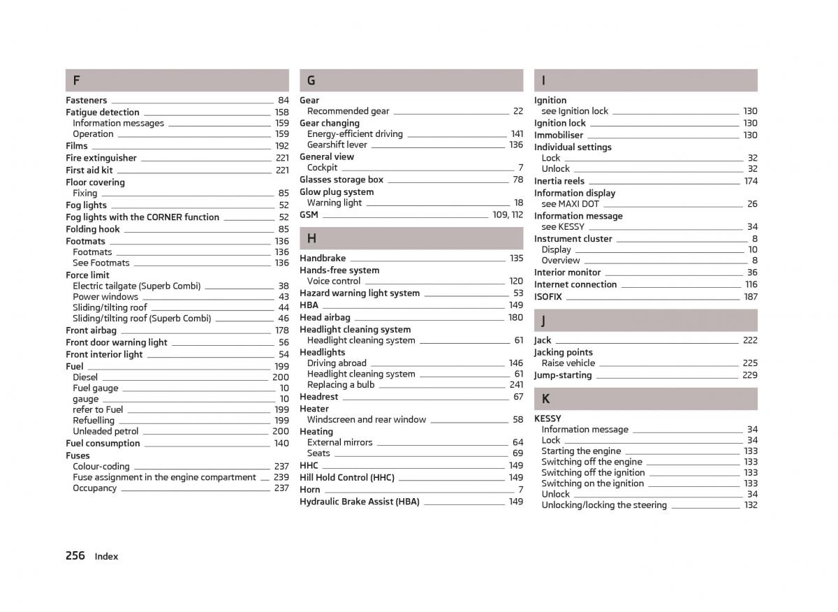 Skoda Superb II 2 owners manual / page 258