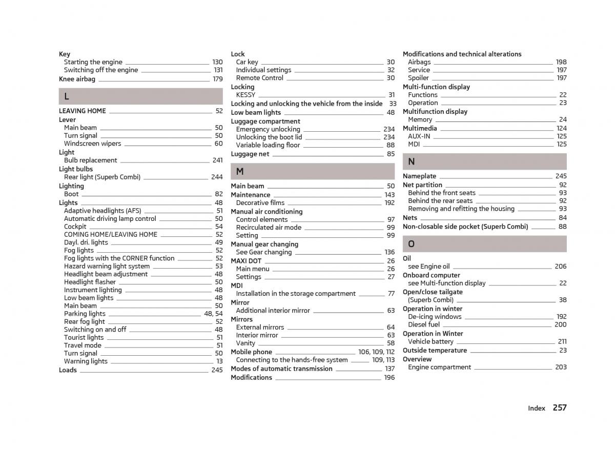 Skoda Superb II 2 owners manual / page 259