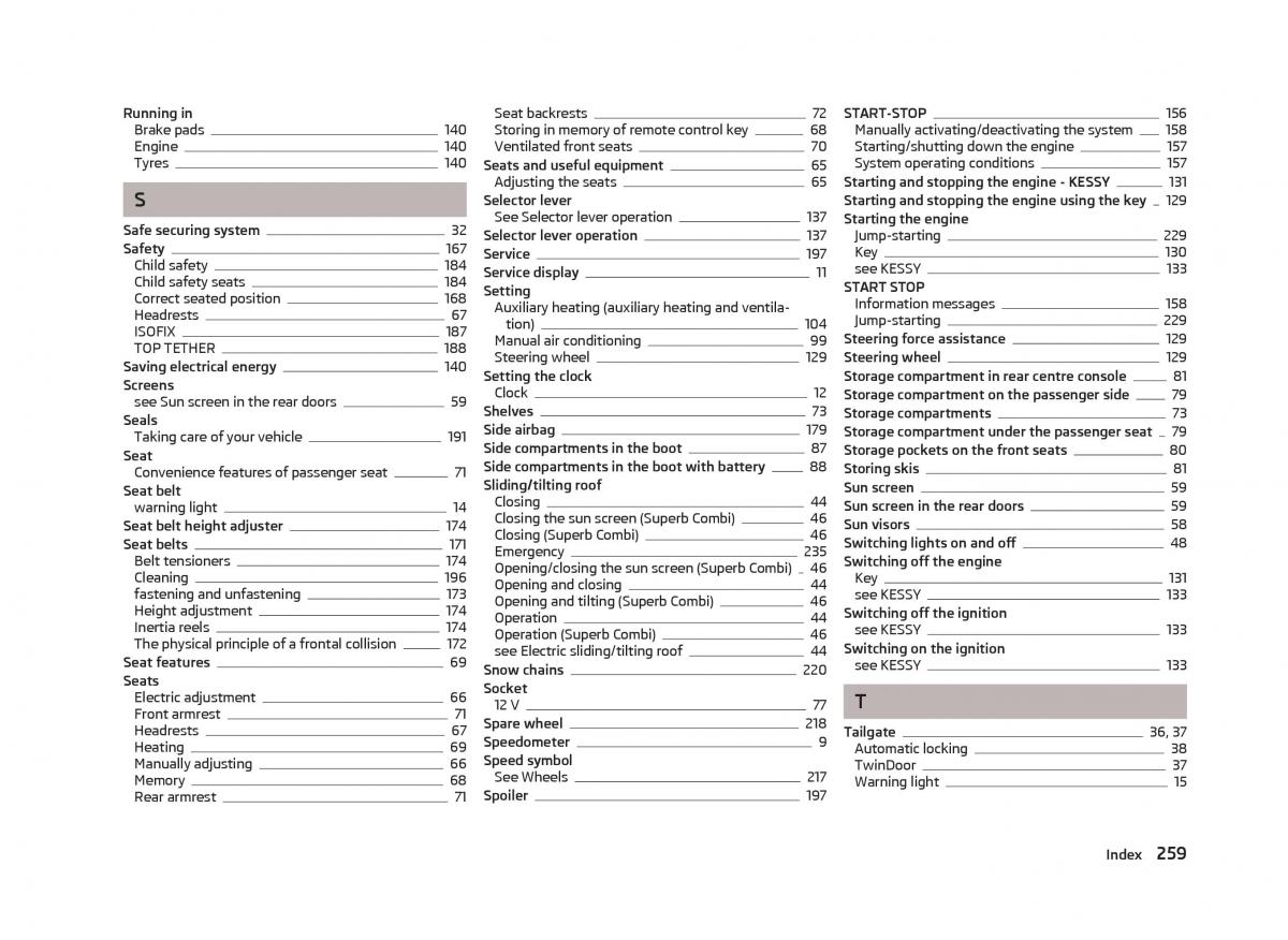 manual  Skoda Superb II 2 owners manual / page 261