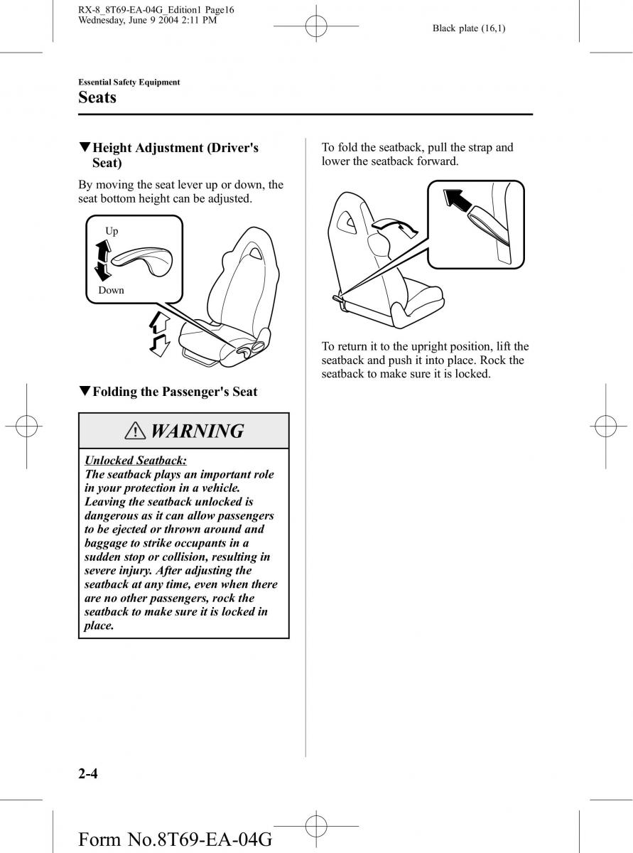 Mazda RX 8 owners manual / page 16