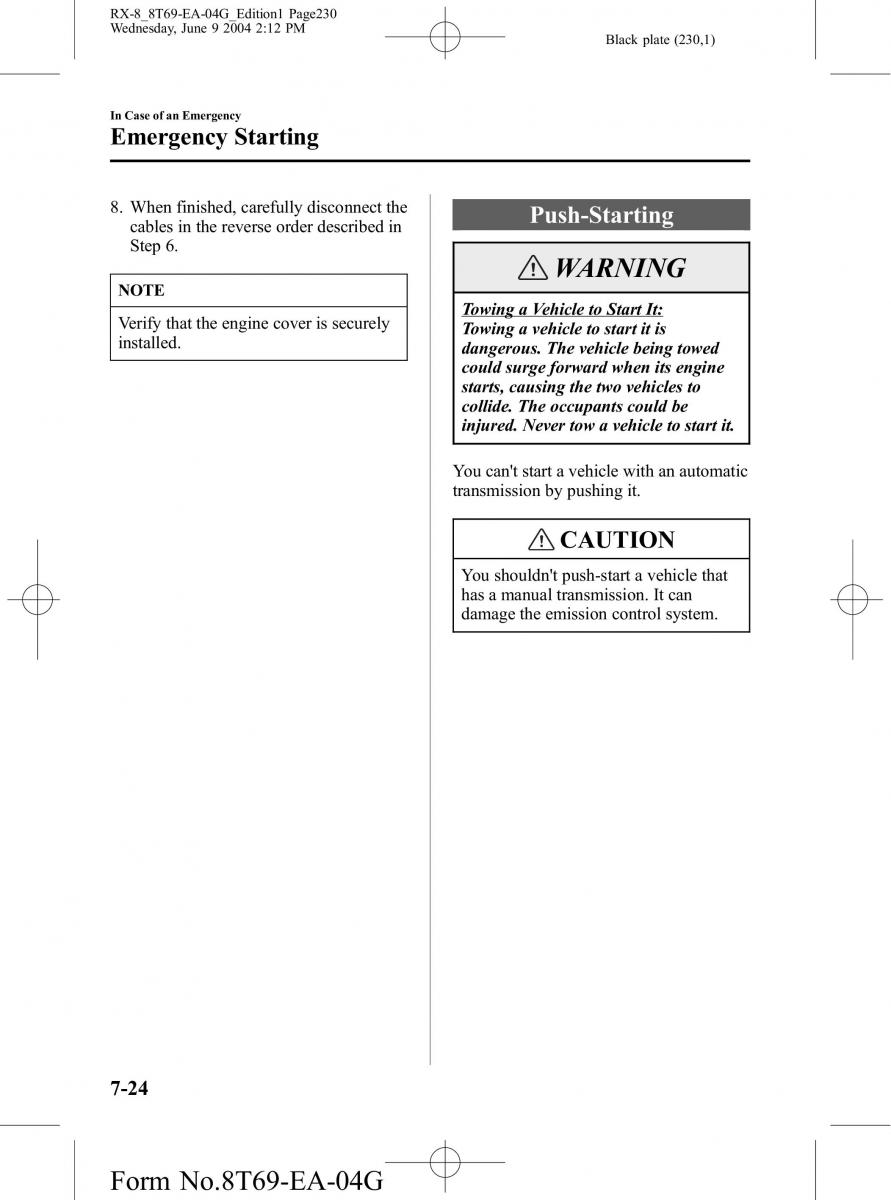 manual Mazda RX 8 Mazda RX 8 owners manual / page 230