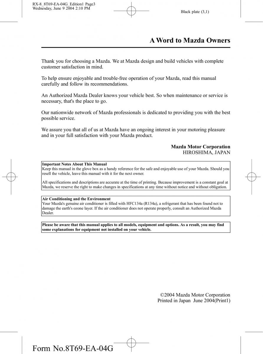 manual Mazda RX 8 Mazda RX 8 owners manual / page 3