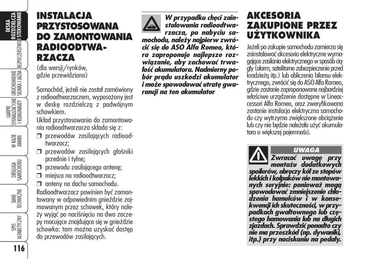 Alfa Romeo 159 instrukcja / page 118