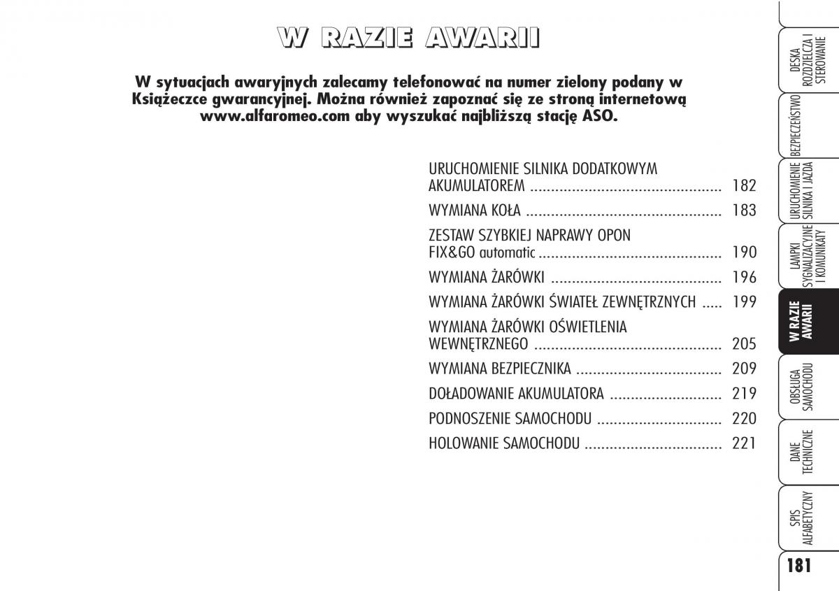 manual Alfa Romeo 159 Alfa Romeo 159 instrukcja / page 183