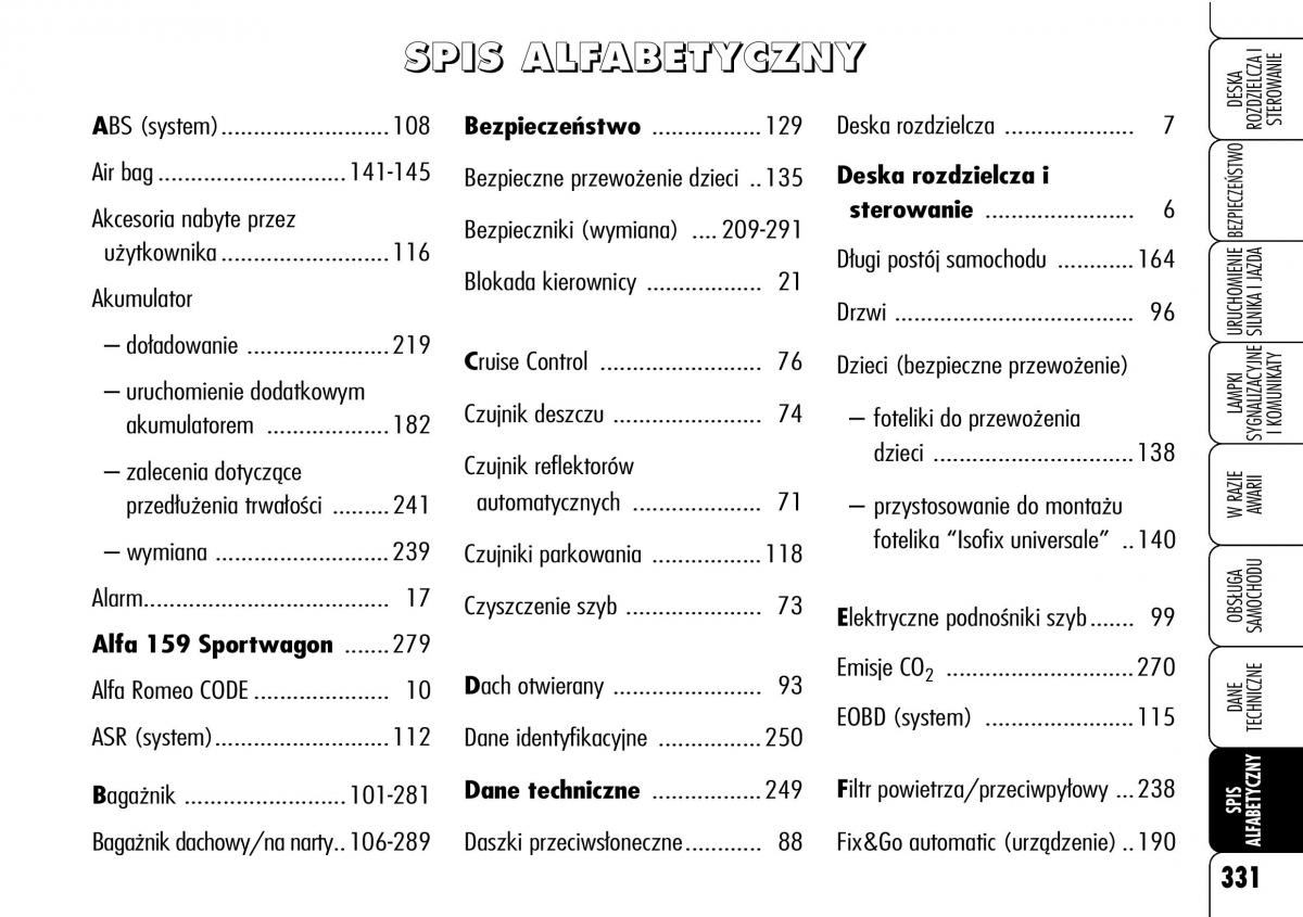 Alfa Romeo 159 instrukcja obslugi / page 333