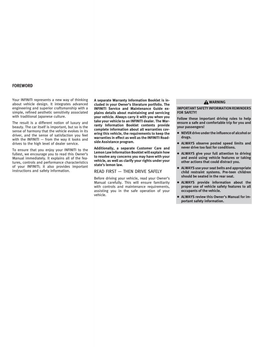 Infiniti G V37 Coupe owners manual / page 2