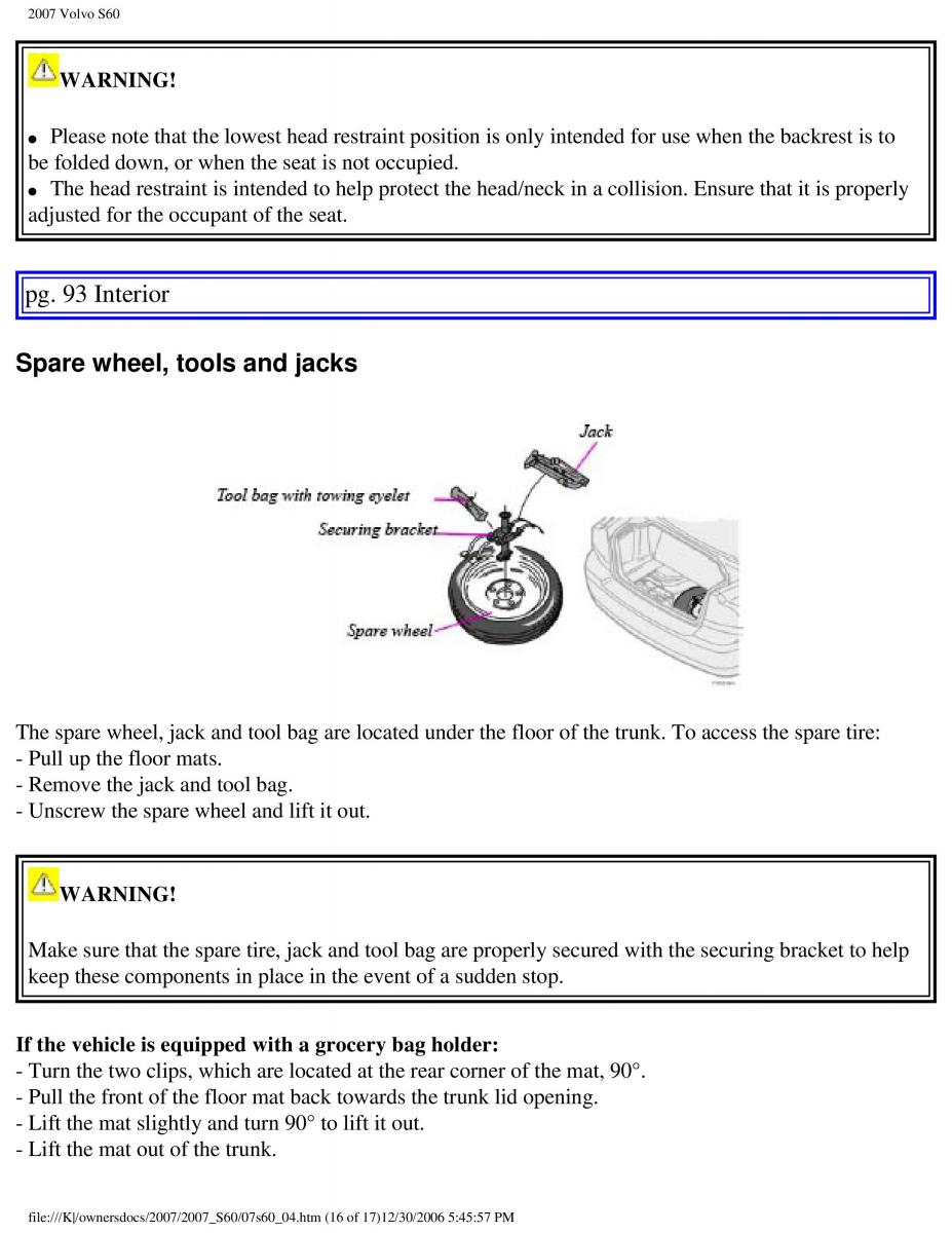 Volvo S60 owners manual / page 108