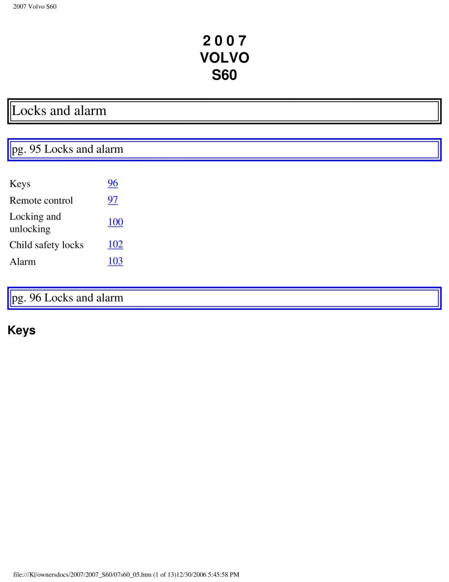 Volvo S60 owners manual / page 110