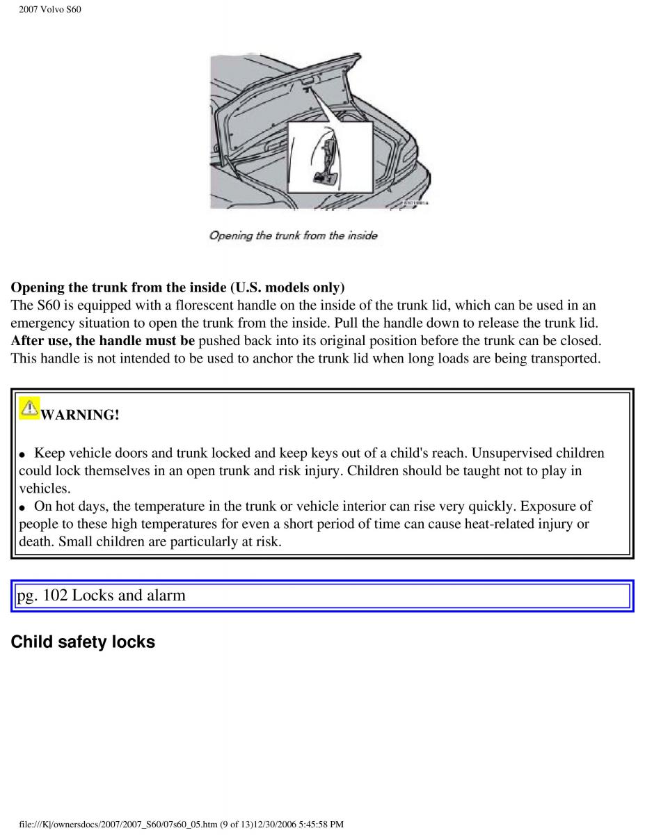 Volvo S60 owners manual / page 118