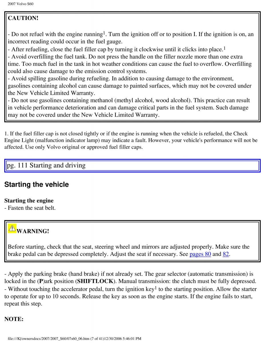 Volvo S60 owners manual / page 129