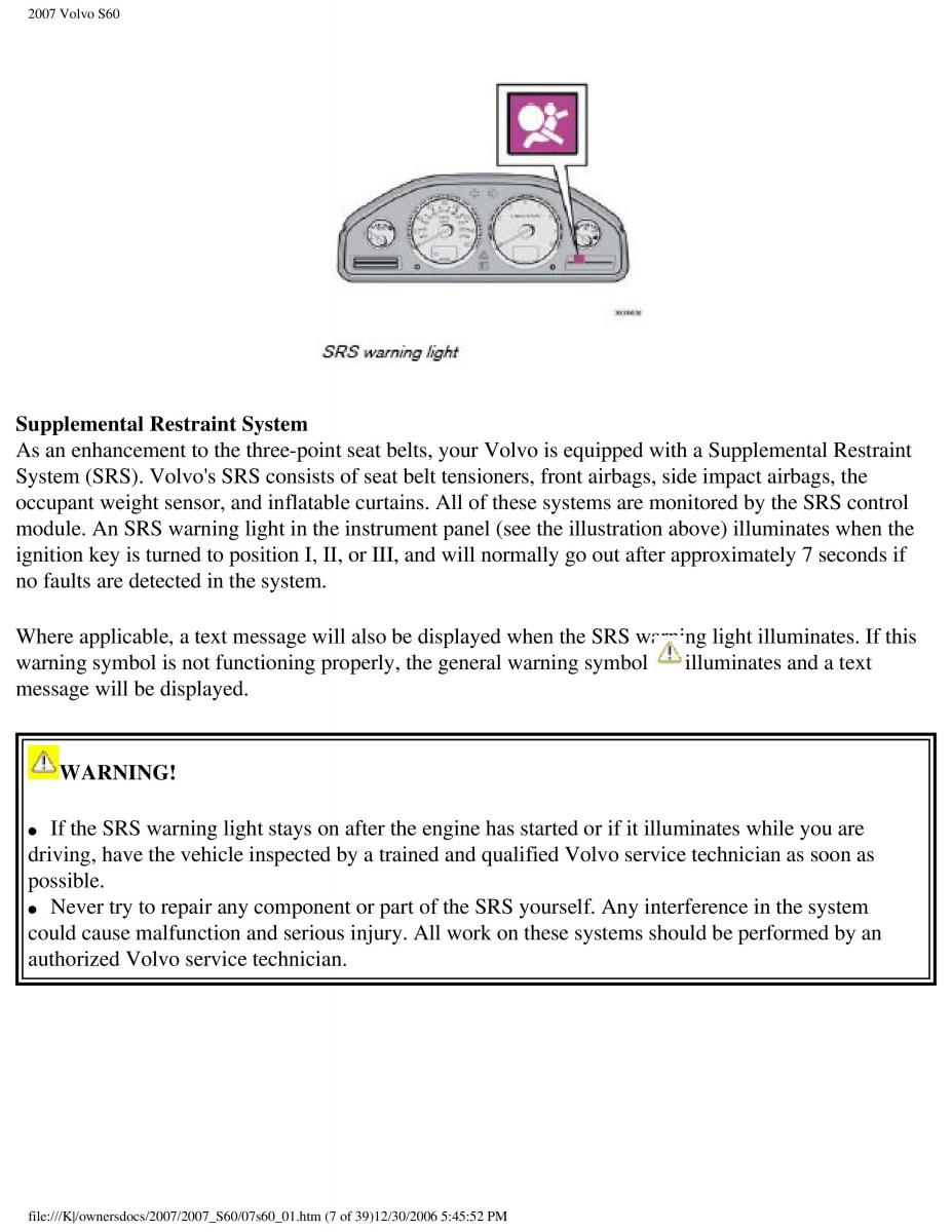 Volvo S60 owners manual / page 13
