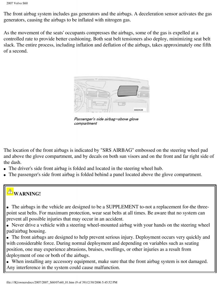 Volvo S60 owners manual / page 15