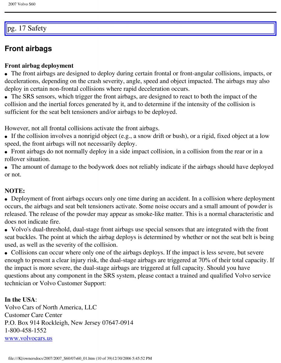 Volvo S60 owners manual / page 16