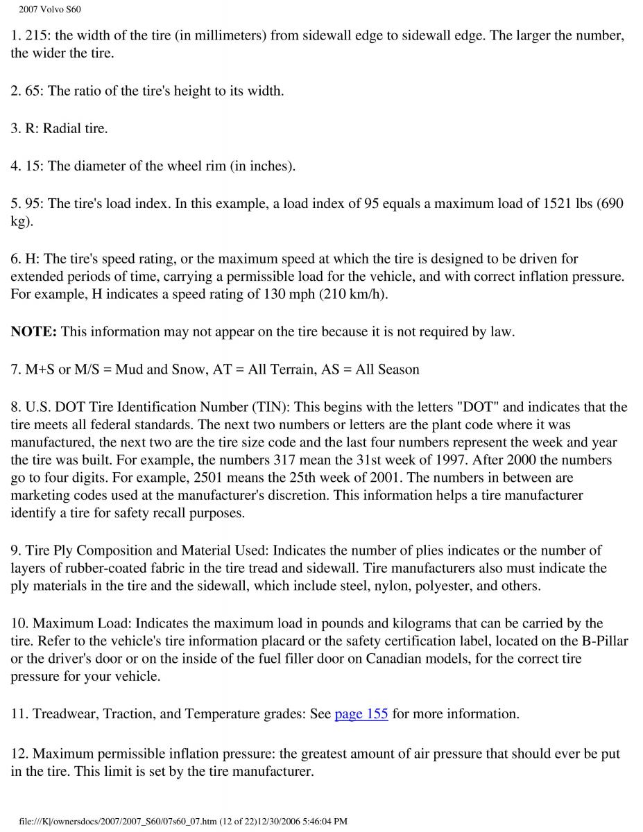 Volvo S60 owners manual / page 175