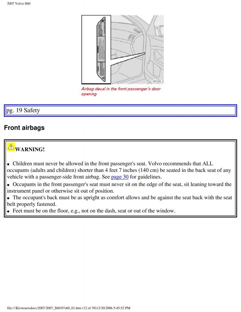 Volvo S60 owners manual / page 18