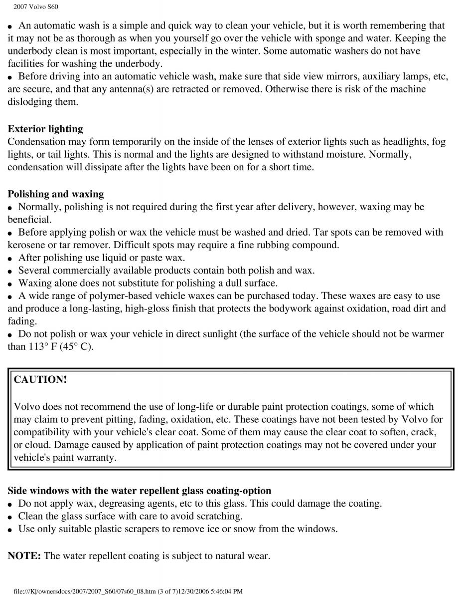 Volvo S60 owners manual / page 188