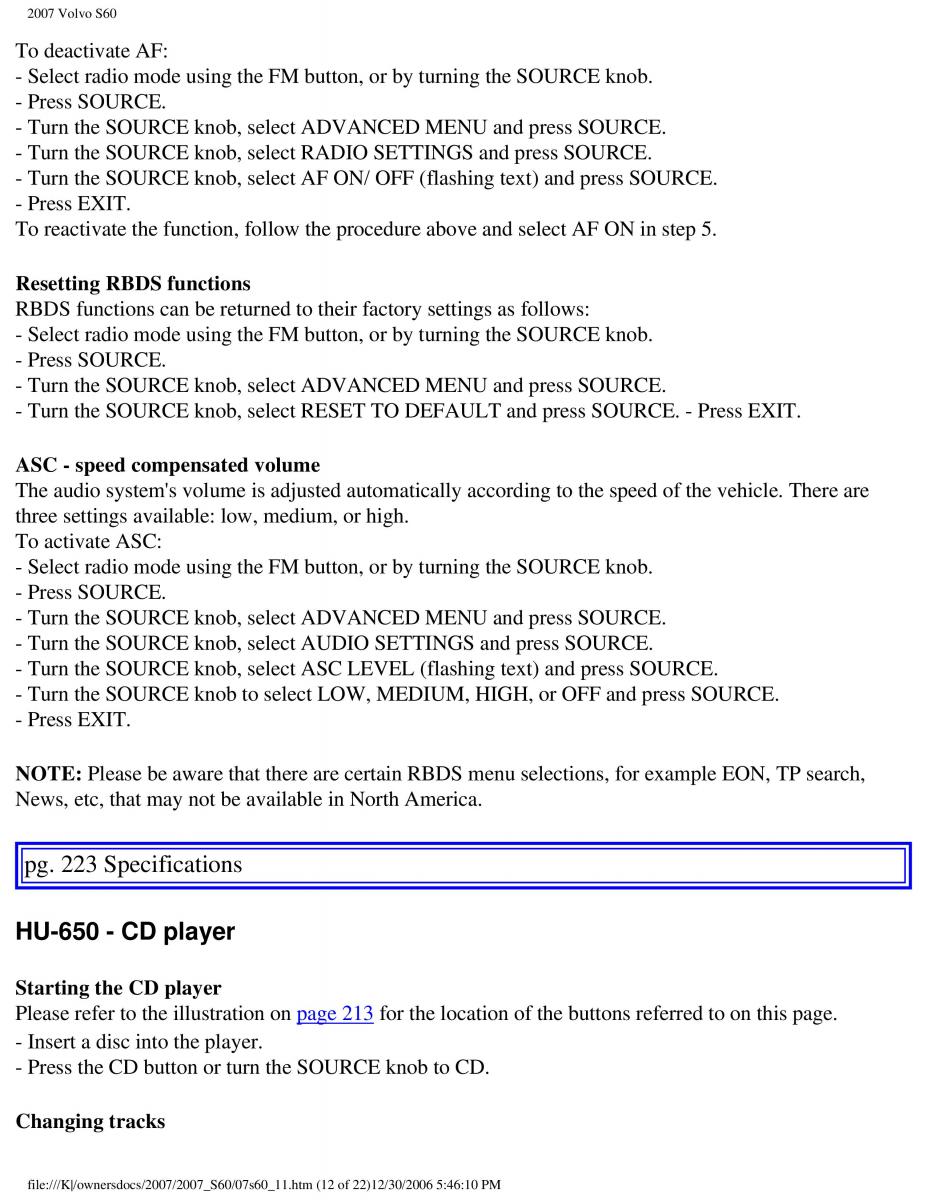 manual  Volvo S60 owners manual / page 255