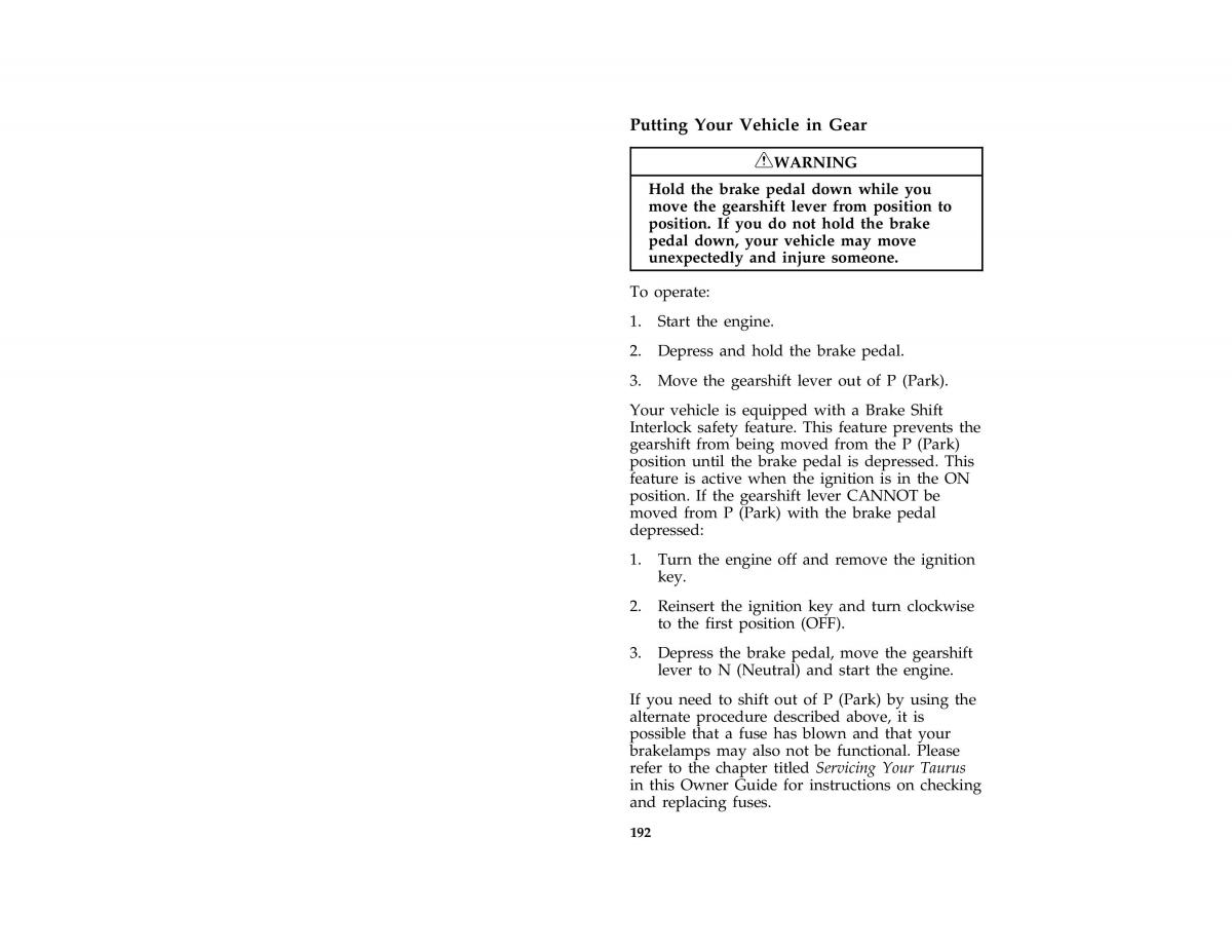 Ford Taurus III 3 owners manual / page 190