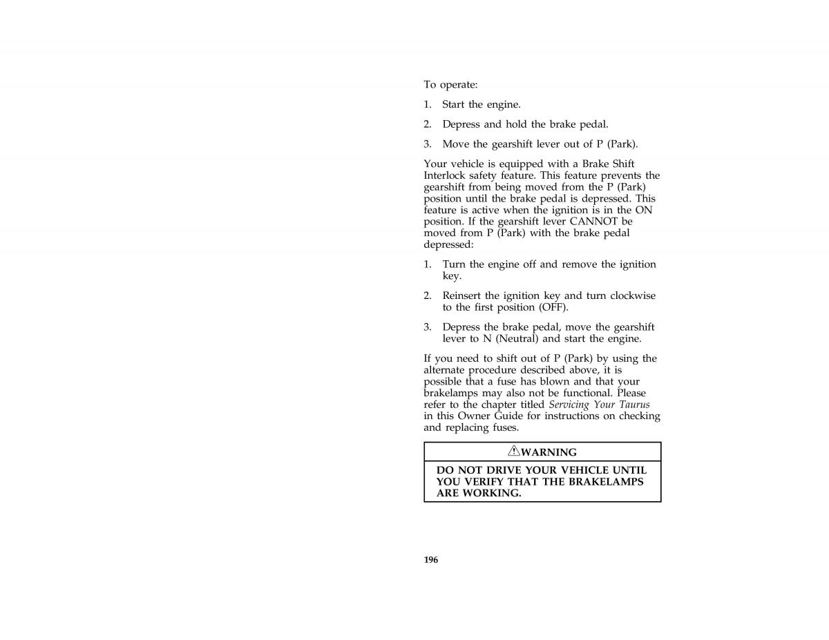 Ford Taurus III 3 owners manual / page 194