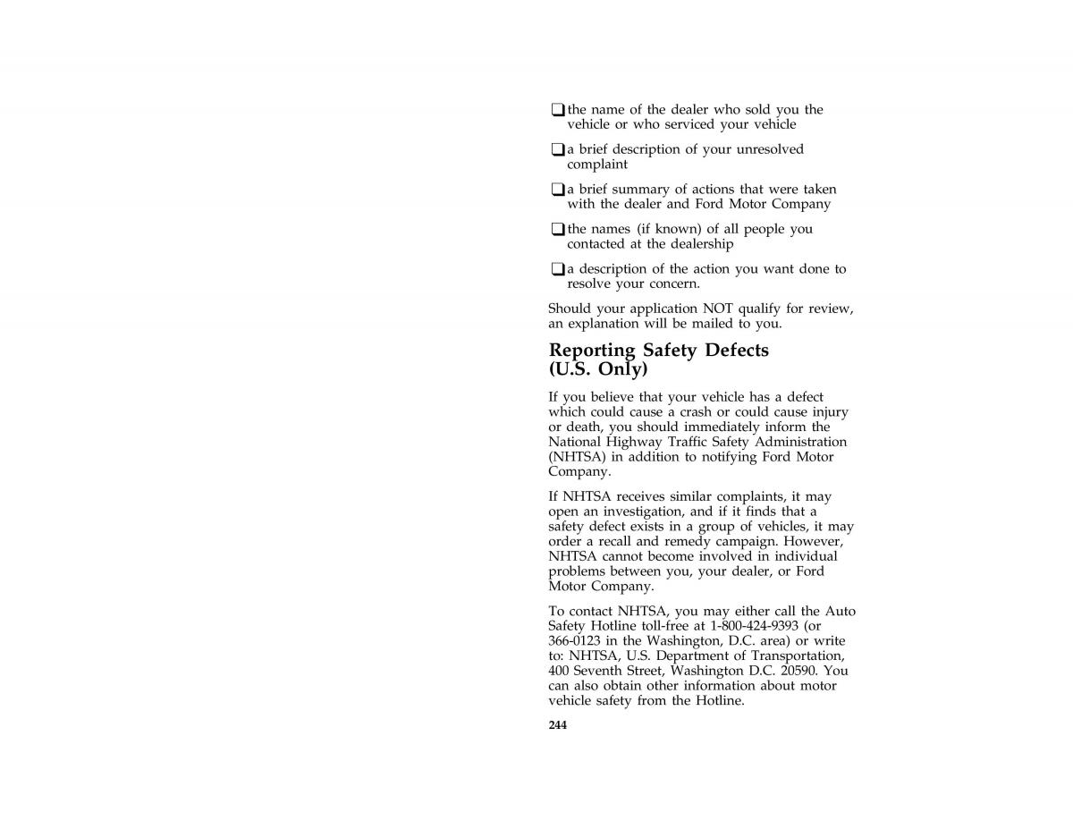 Ford Taurus III 3 owners manual / page 241
