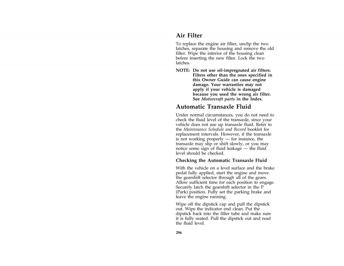 Ford Taurus III 3 owners manual / page 293