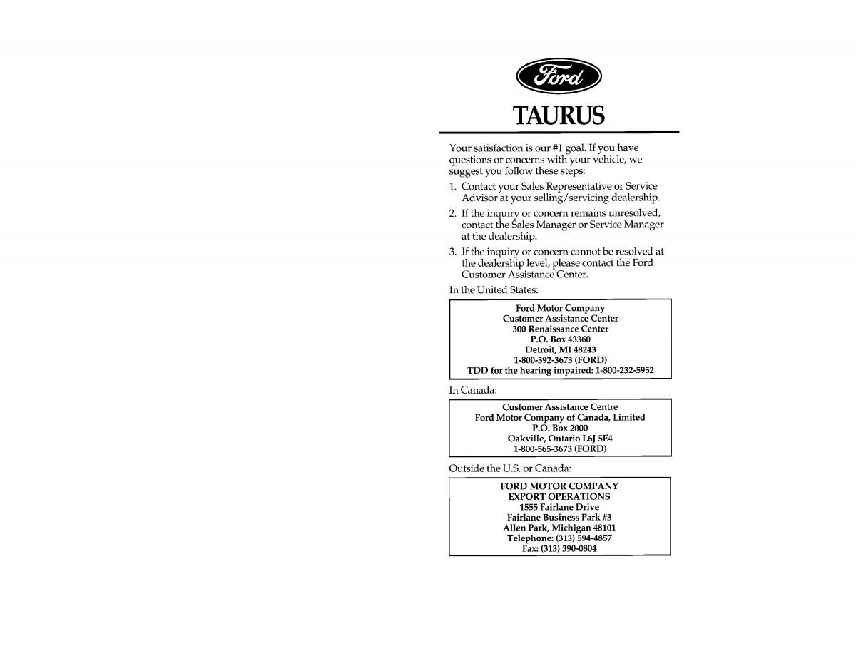 Ford Taurus III 3 owners manual / page 1