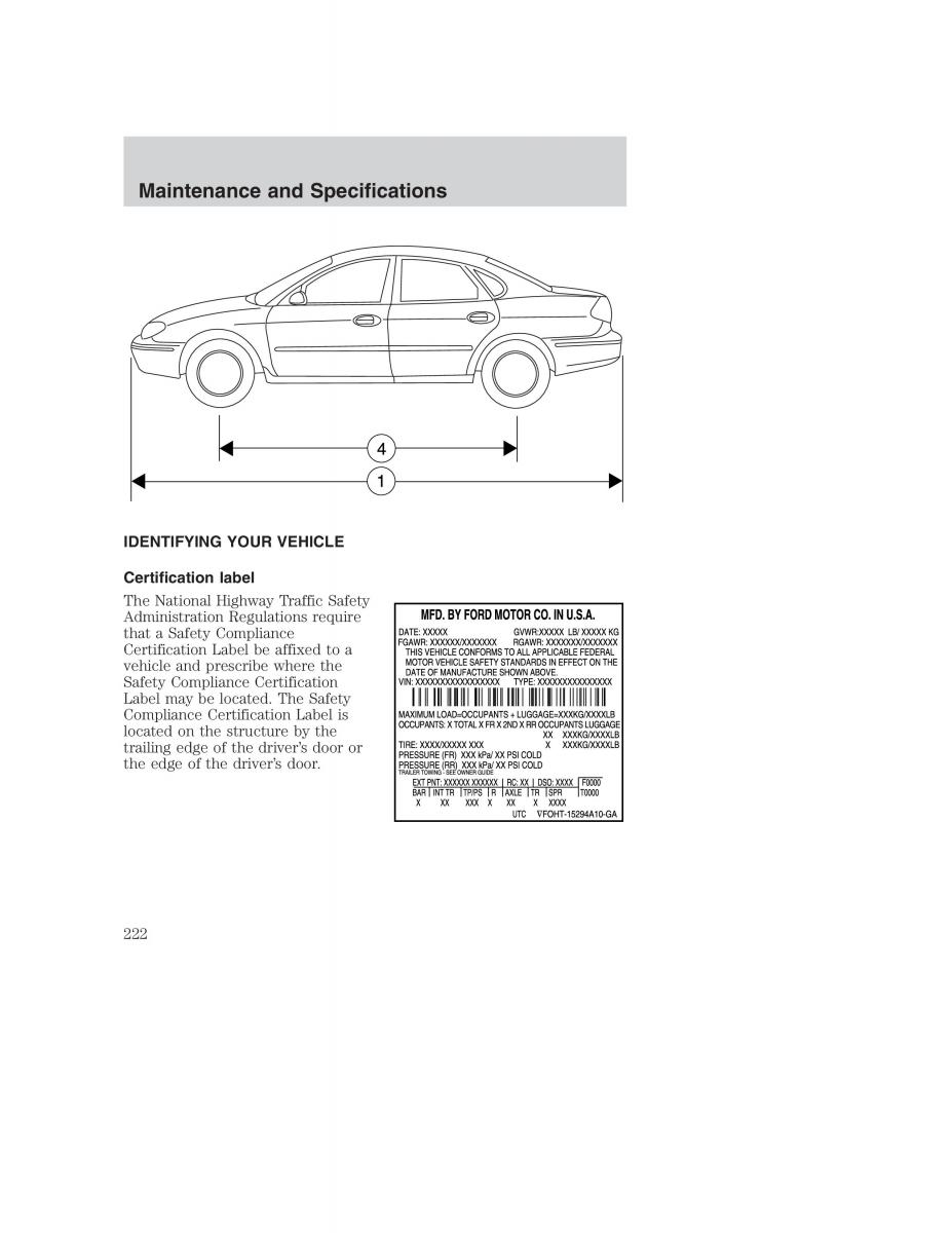 Ford Taurus IV 4 owners manual / page 222