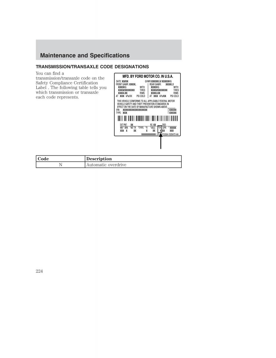 Ford Taurus IV 4 owners manual / page 224