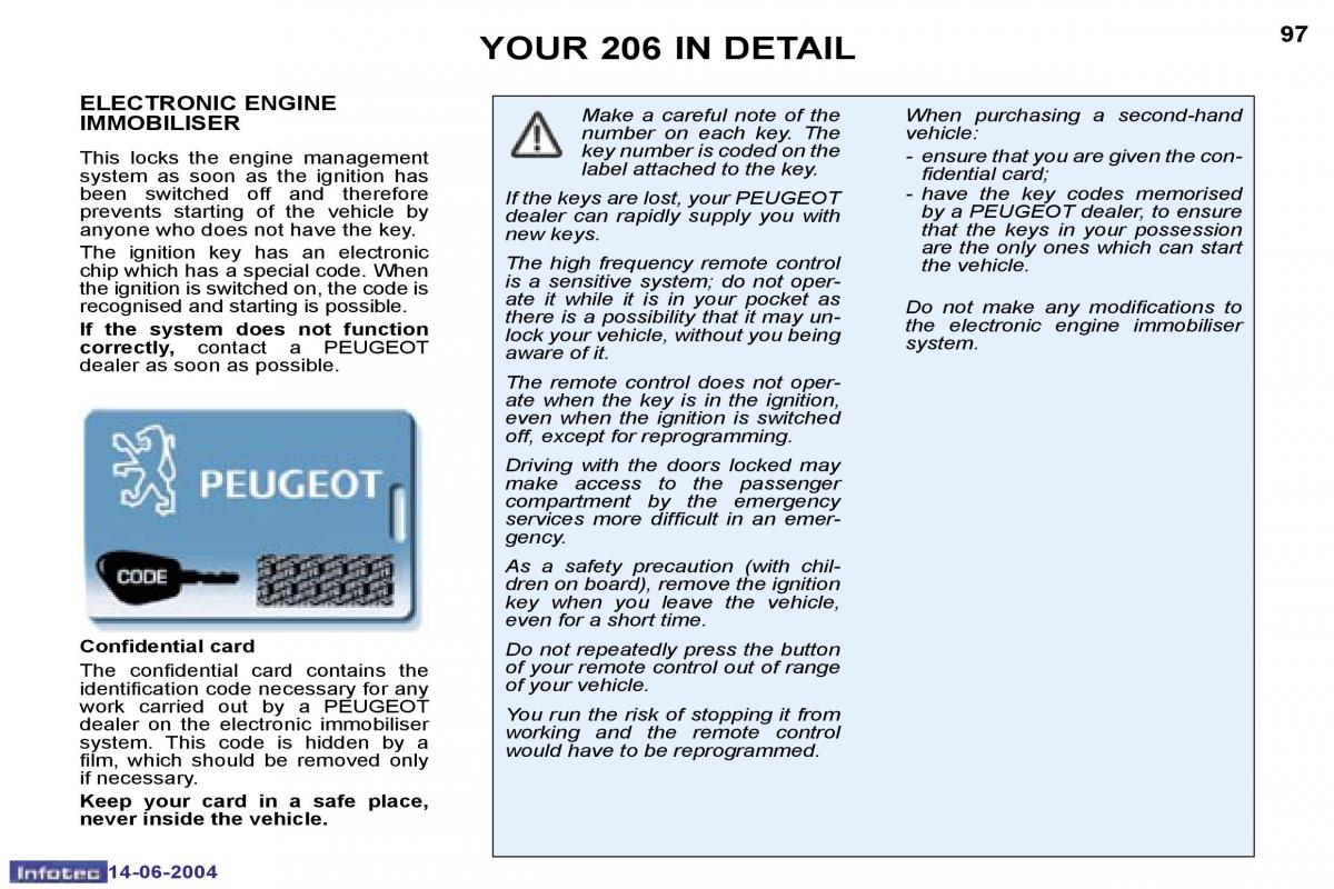 Peugeot 206 owners manual / page 169