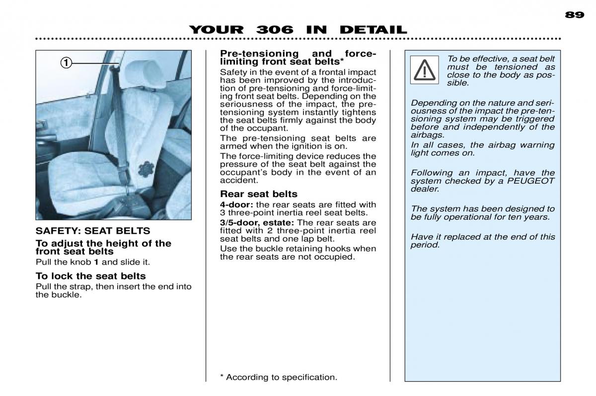 Peugeot 306 owners manual / page 113