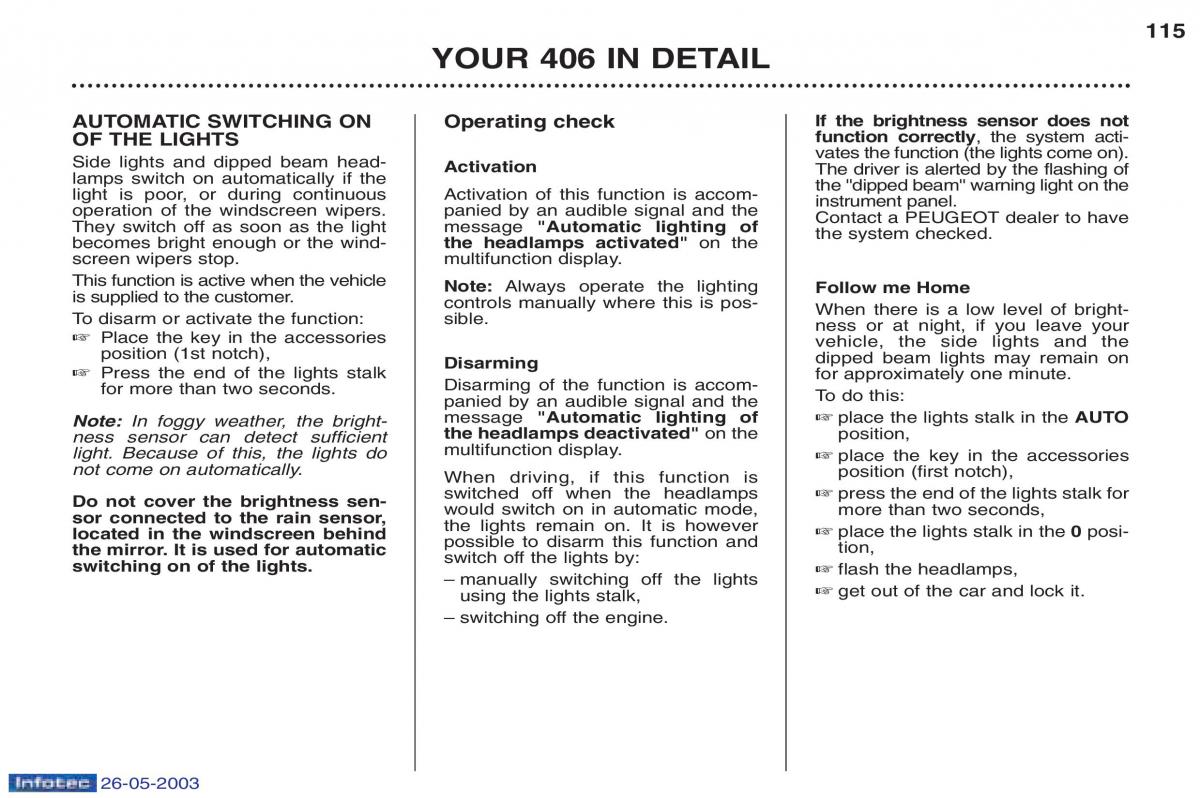 Peugeot 406 owners manual / page 19