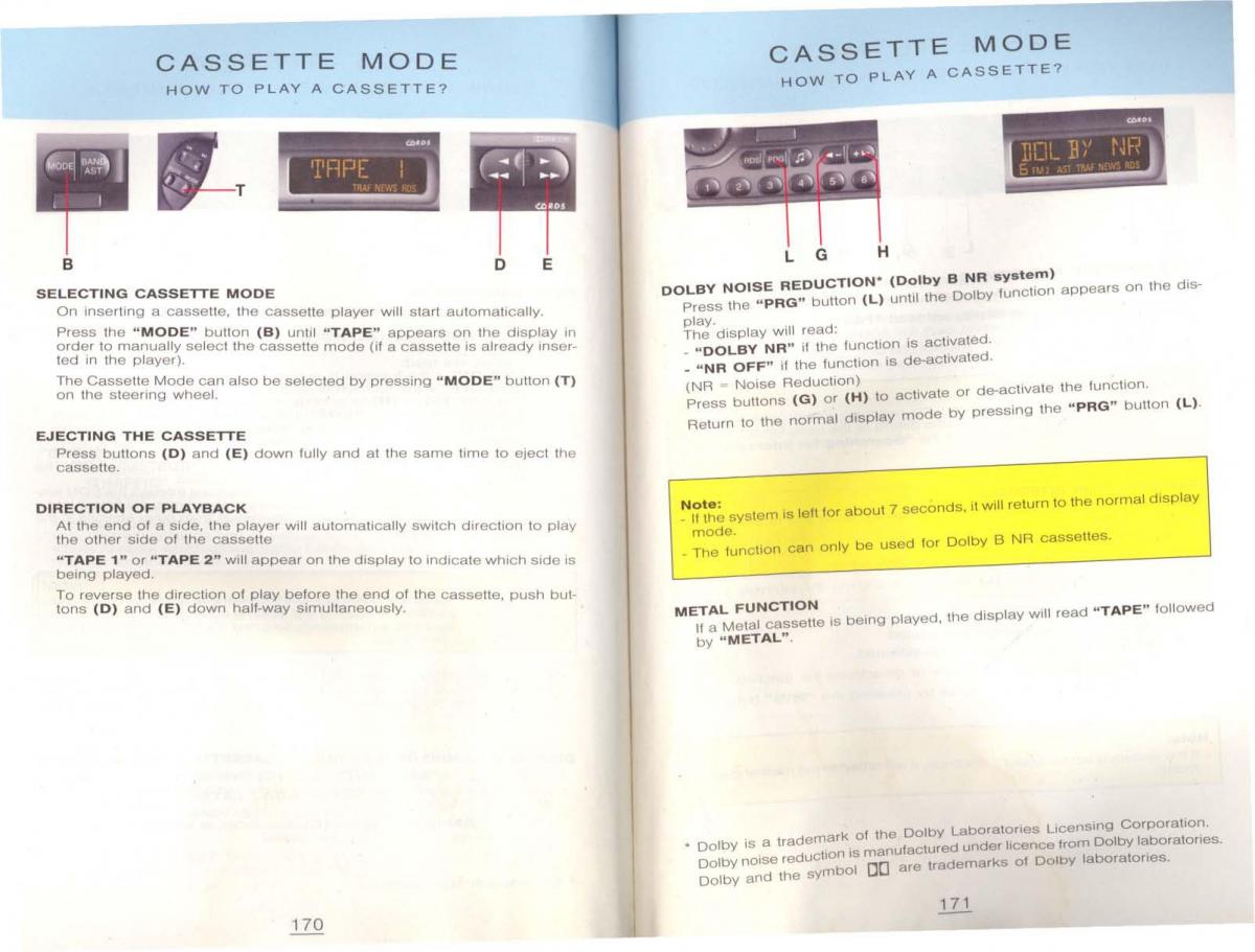 Peugeot 806 owners manual / page 95