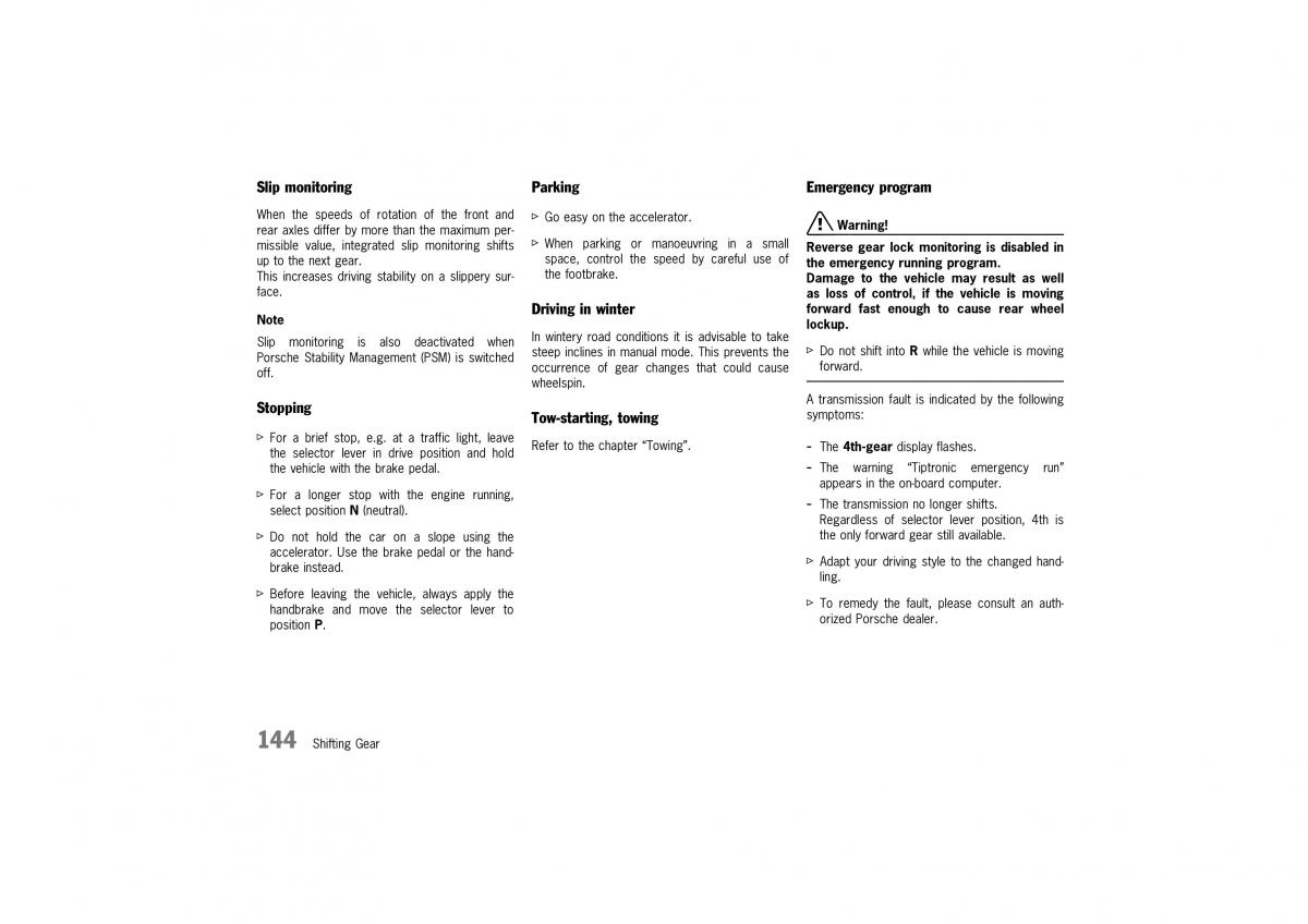 Porsche Boxster 986 owners manual / page 142