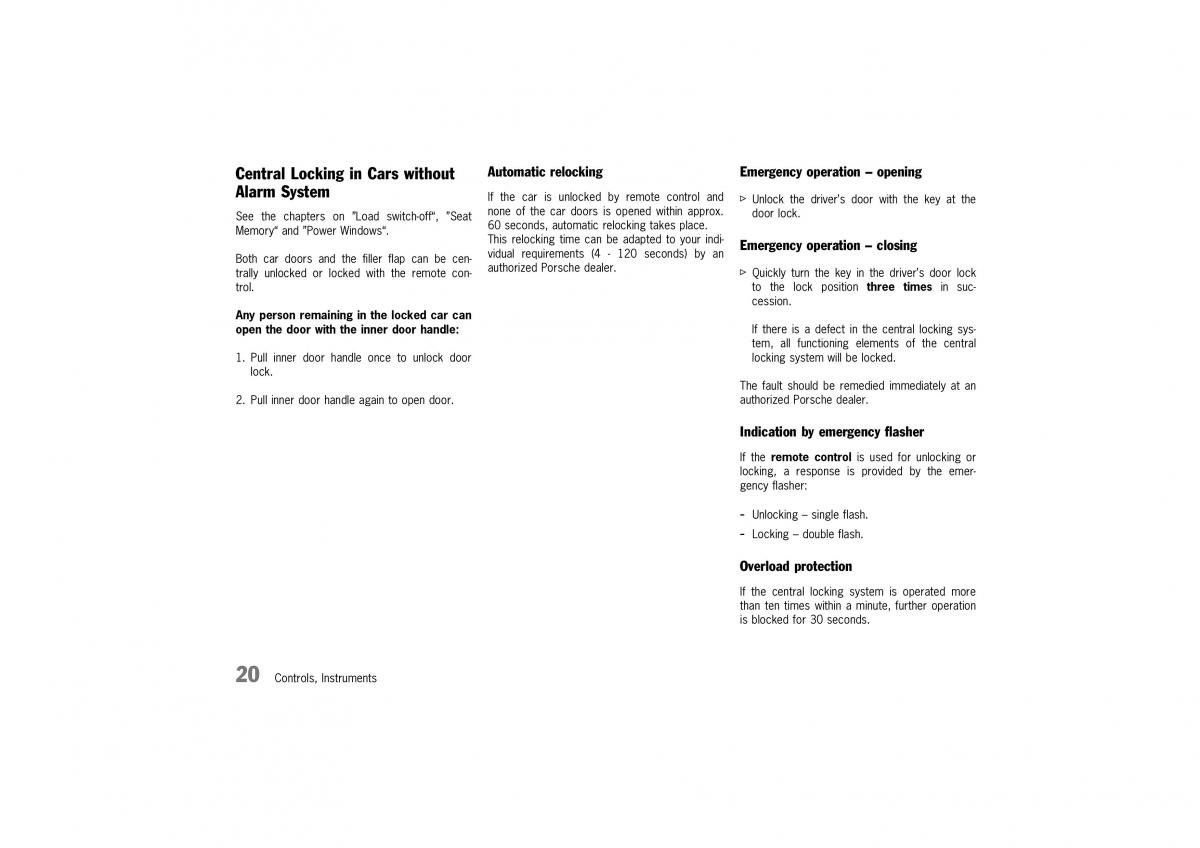 Porsche Boxster 986 owners manual / page 18