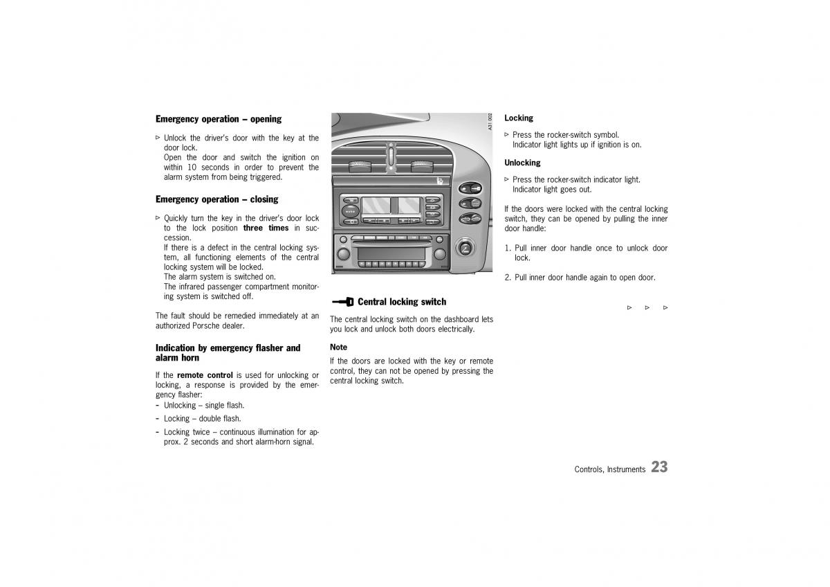 manual  Porsche Boxster 986 owners manual / page 21