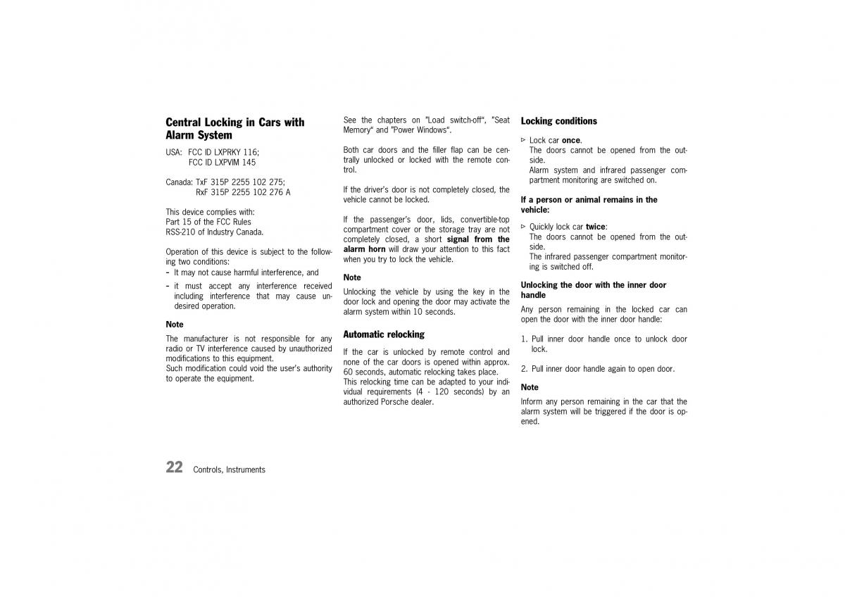 Porsche Boxster 986 owners manual / page 20