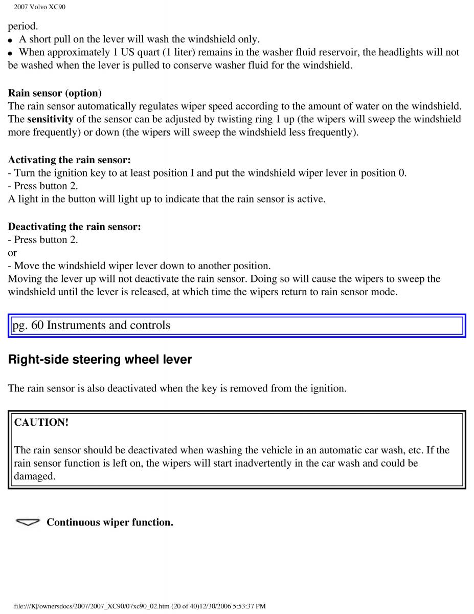 Volvo XC90 I 1 owners manual / page 66