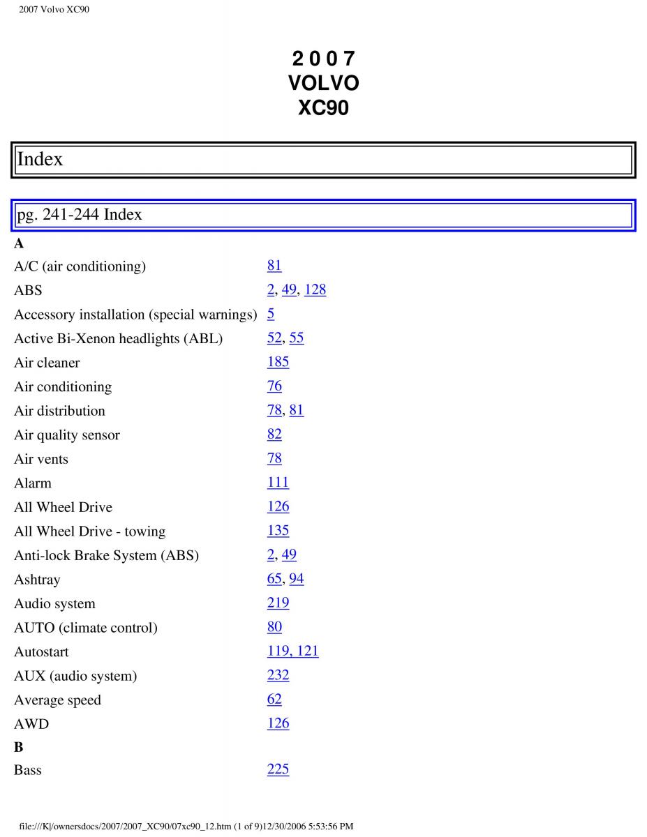 manual  Volvo XC90 I 1 owners manual / page 260