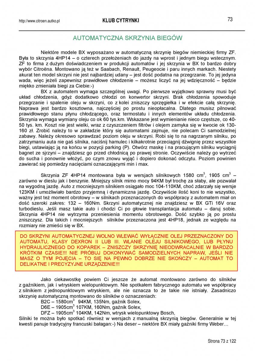 Citroen BX instrukcja obslugi / page 73