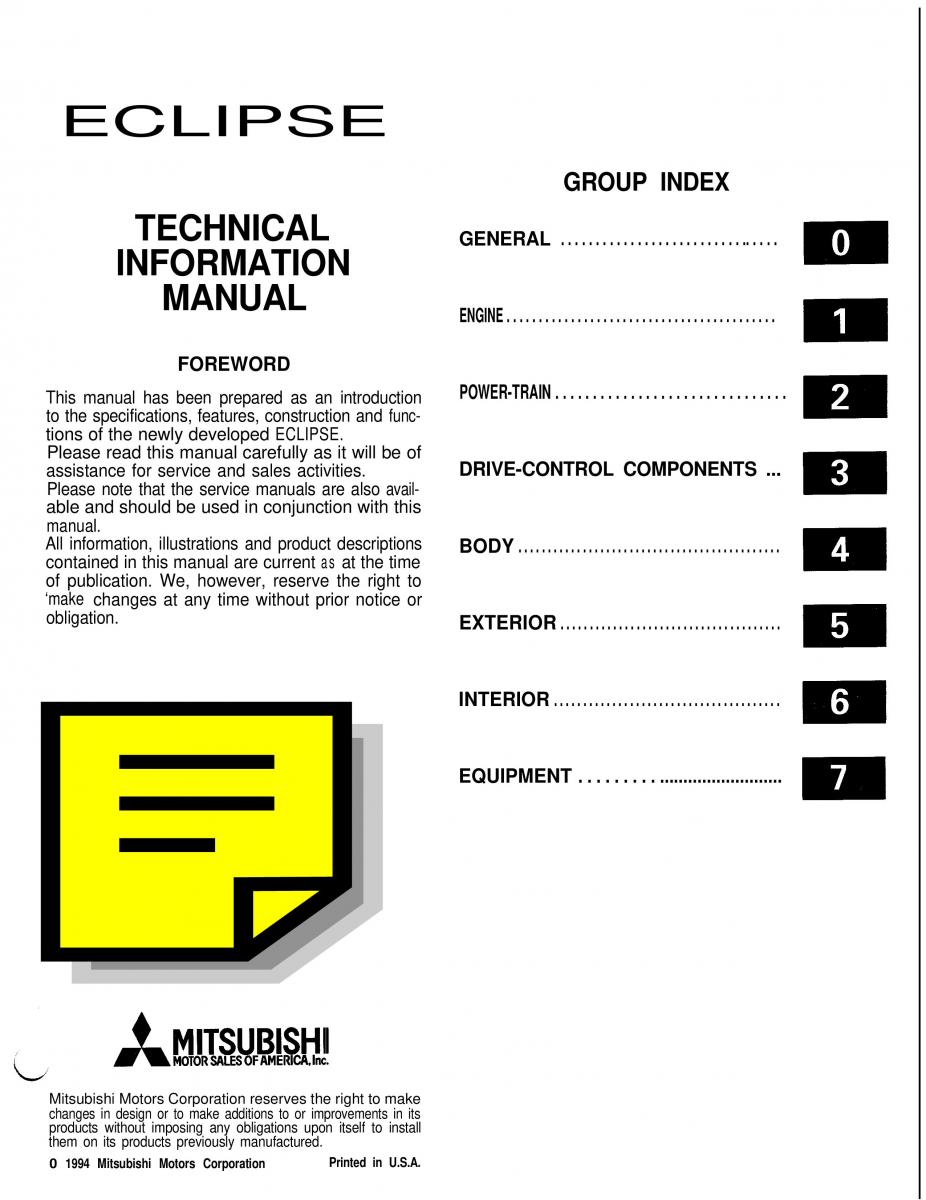 Mitsubishi Eclipse II technical information manual / page 2