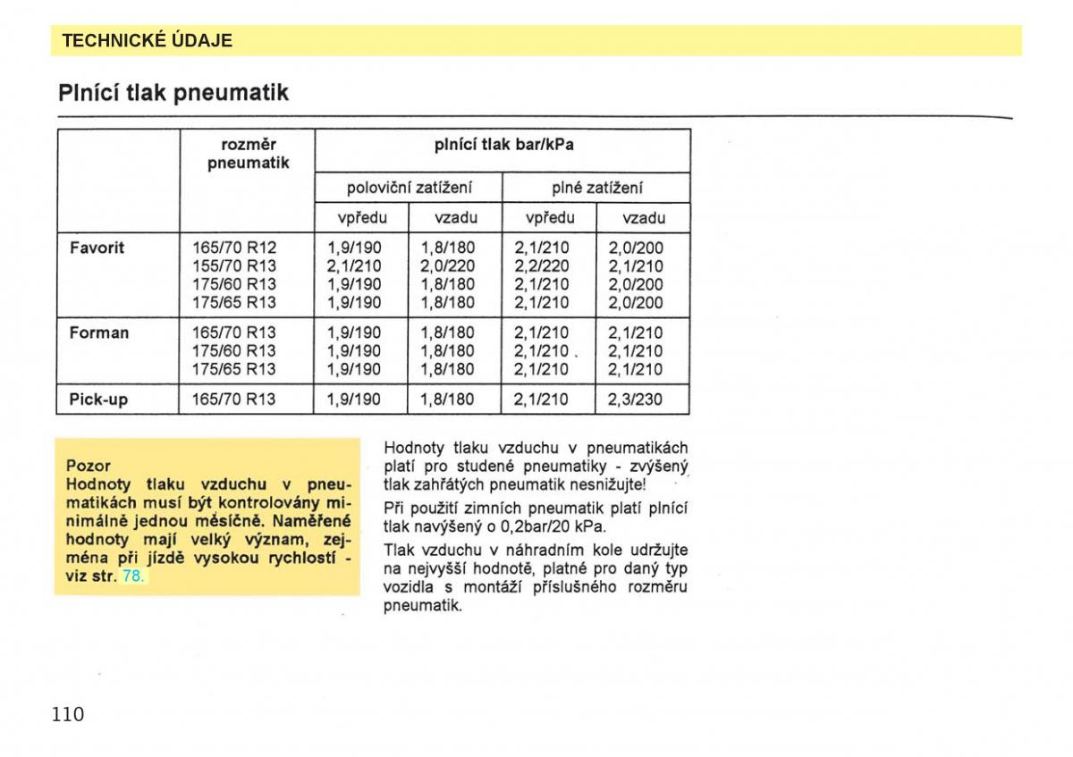 Skoda Favorit navod k obsludze / page 112